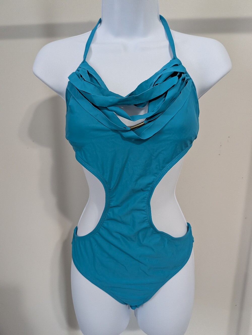 Adore Me Women’s Teal Cutout One-Piece Swimsuit - Halter Neck